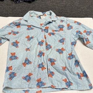 Women's Light Blue Teddy Bear Print Pajama Top